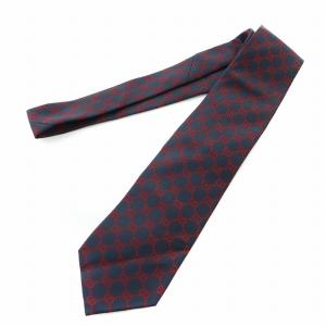 GUCCI ネクタイ レギュラータイ GG インターロッキング ロゴ 総柄 絹 シルク 紺 ネイビー 赤 レッド GY19
