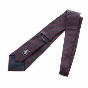 GUCCI ネクタイ レギュラータイ GG インターロッキング ロゴ 総柄 絹 シルク 紺 ネイビー 赤 レッド GY19