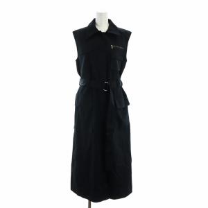 タグ付き 23SS ワンピース ノースリーブ ミリタリー ベルト付き 麻混 リネン混 ロゴ 36 S 紺