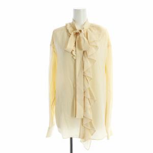 ブラウス シャツ 長袖 リボン ロゴ フリル 絹 シルク 40 M ベージュ GY19 /MQ