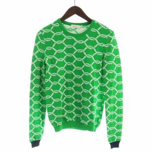 ニット セーター 長袖 総柄 ロゴ クルーネック XS 緑 グリーン GY19 /MQ