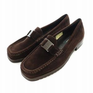 テンペスト TEMPEST ローファー モカシン スクエアトゥ ロゴ スエード 36 23.5-24cm 茶 ブラウン GY19