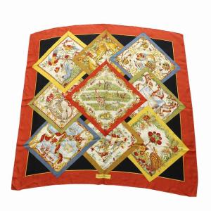 大判スカーフ ストール ロゴ 総柄 サファリ柄 アニマル柄 絹 シルク 赤 レッド GY19