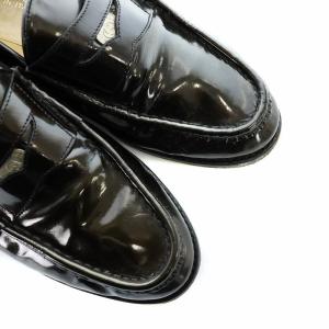 GUCCI コインローファー エナメル スクエアトゥ ロゴ 38 25cm 黒 ブラック GY19