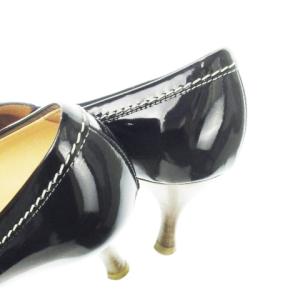 TOD'S エナメルパンプス ハイヒール ポインテッドトゥ パテントレザー リボン 35.5 22.5 黒 ブラック