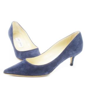 JIMMY CHOO スエードパンプス ミドルヒール アーモンドトゥ 小さいサイズ 34 21.0cm 紺 ネイビー /CK7