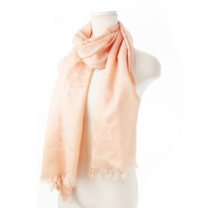 ストール マフラー 大判 ウール シルク混 絹 地模様 シグネチャー フリンジ ピンク F76394 /CK16