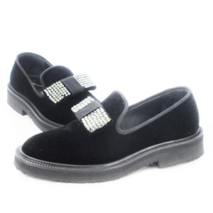 GIUSEPPE ZANOTTI Sin ベロアスリッポン ローファー リボンモチーフ ラインストーン 小さいサイズ 34 21.0 黒