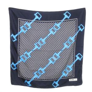 スカーフ 大判 シルク 絹 ロゴ マカダム柄 総柄 紺 ネイビー /MN2 GY19
