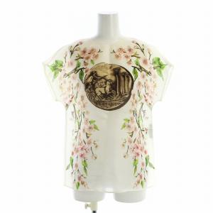 カットソー ノースリーブ 花柄 桜 絹 シルク フラワーボタン ビジュー 36 XXS アイボリー GY19