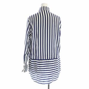 BURBERRY LONDON 長袖シャツ ストライプ ボーダー 絹 シルク ロゴ UK4 XS 紺 ネイビー 白 ホワイト GY19