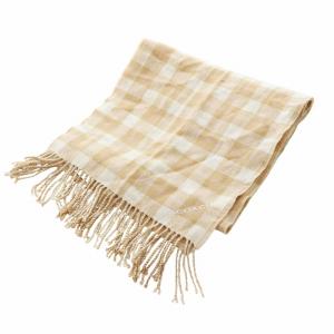 マフラー ストール シグネチャー チェック柄 フリンジ ロゴ 刺繍 羊毛 ベージュ ピンク GY19