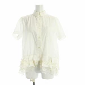ブラウス 半袖 シャツ レース フリル プリーツ 1 M 白 ホワイト GY19 /MQ