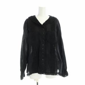 ブラウス シャツ 長袖 フリル レース ロゴ リボン 黒 ブラック GY19 /MQ