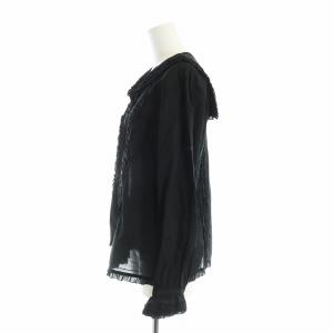 PINK HOUSE ブラウス シャツ 長袖 フリル レース ロゴ リボン 黒 ブラック GY19 /MQ