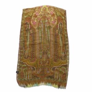 大判スカーフ ストール ロゴ 総柄 ペイズリー柄 薄手 絹 シルク 茶 ブラウン GY19 /MQ