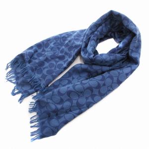 マフラー ストール シグネチャー フリンジ シルク混 青 888-262-6224