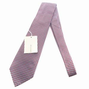 BVLGARI タグ付き ネクタイ ワイドタイ 総柄 絹 シルク 赤 青 08080565 /JS GY19