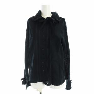ブラウス シャツ 長袖 ピコフリル レース フード リボン 黒 ブラック GY19 /MQ