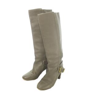 ロングブーツ アーモンドトゥ ハイヒール レザー ベルト 36 23.0cm グレージュ /AO8 GY19