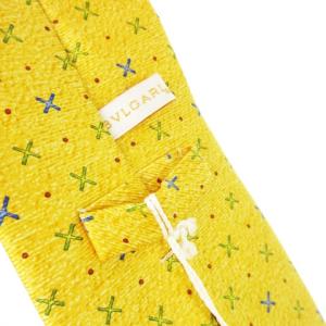 BVLGARI ネクタイ レギュラー シルク 絹 クロス ドット 総柄 黄 イエロー 07780435