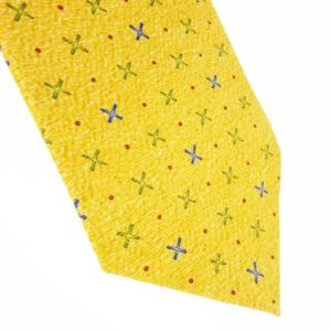 BVLGARI ネクタイ レギュラー シルク 絹 クロス ドット 総柄 黄 イエロー 07780435