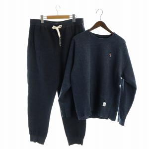 セットアップ 上下 スウェット トレーナー イージーパンツ 長袖 裏起毛 ロゴ 刺繍 M LL 紺 ネイビー