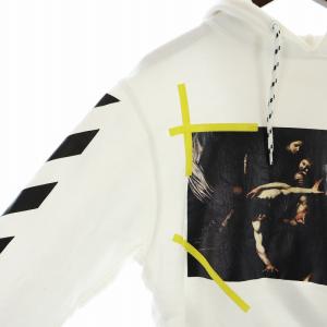 Off-White CARAVAGGIO HOODIE パーカー プルオーバー プリント ロゴ フード 裏毛 S 白 ホワイト