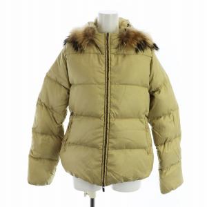 ダウンジャケット 長袖 ジップアップ ラクーンファー ロゴ フード 40 M 茶 ブラウン GY12 /MQ