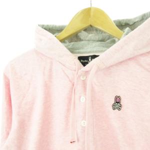 Psycho Bunny パーカー プルオーバー ハーフボタン 長袖 ロゴワッペン 杢 ゴルフ M ピンク /AH13 GY12
