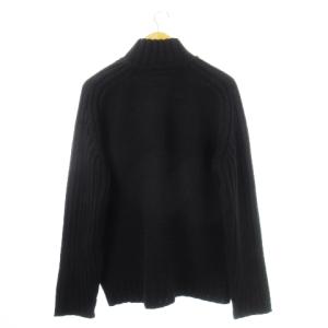 VERSACE JEANS COUTURE ニットジャケット ダブルジップセーター ハイネック 長袖 ロゴ刻印 ウール混 L 黒 ブラック /CK4