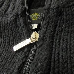 VERSACE JEANS COUTURE ニットジャケット ダブルジップセーター ハイネック 長袖 ロゴ刻印 ウール混 L 黒 ブラック /CK4