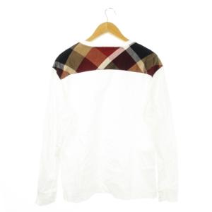 20AW Tシャツ カットソー ロンT クルーネック 丸首 長袖 ワンポイント ロゴ 切替 チェック柄 LL 白 ホワイト