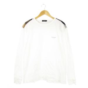 BLACK LABEL CRESTBRIDGE 20AW Tシャツ カットソー ロンT クルーネック 丸首 長袖 ワンポイント ロゴ 切替 チェック柄 LL 白 ホワイト