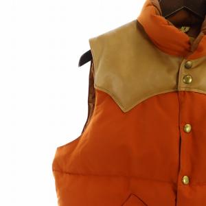 Rocky Mountain FeatherBed クリスティ ベスト ダウン ヨーク レザー ナイロン 切替 牛革 38 オレンジ ベージュ GY01 /MQ