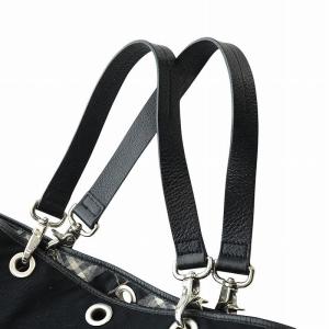 BURBERRY BLUE LABEL トートバッグ ハンド キャンバス レザー ホース ハート ロゴ 裏地チェック 黒 ブラック GY18 /MQ