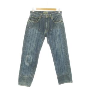 デニムパンツ ジーンズ テーパード リメイクデザイン ウォッシュ加工 ダメージ加工 M 青 ブルー /AO2