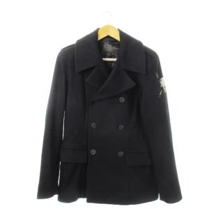 Pコート ピーコート ショート ダブル ワンポイント ラインストーン ロゴ ドクロ L 黒 ブラック /CK3