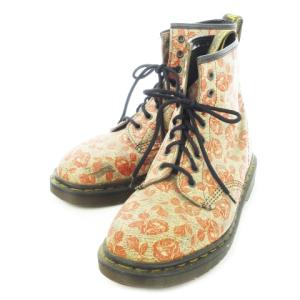 8ホールブーツ レザー レースアップ プリント 花柄 ローズ ベージュ /CK12 GY01