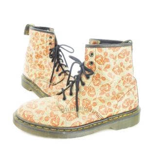 Dr.Martens 8ホールブーツ レザー レースアップ プリント 花柄 ローズ ベージュ /CK12 GY01