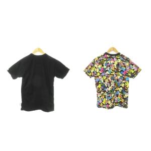 A BATHING APE リバーシブル Tシャツ カットソー クルーネック 半袖 ロゴ 総柄 黒 ブラック マルチカラー /AH9