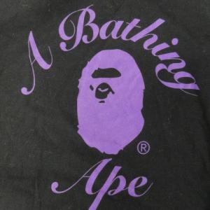A BATHING APE リバーシブル Tシャツ カットソー クルーネック 半袖 ロゴ 総柄 黒 ブラック マルチカラー /AH9