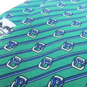 HERMES ネクタイ レギュラー シルク 絹 ストライプ ロゴ ベルト柄 総柄 緑 グリーン /CK23 GY01