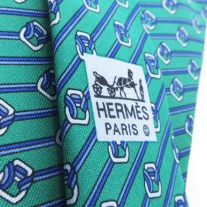 HERMES ネクタイ レギュラー シルク 絹 ストライプ ロゴ ベルト柄 総柄 緑 グリーン /CK23 GY01