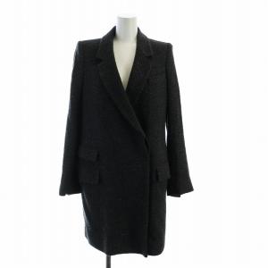 チェスターコート ツイード ロング 長袖 ロゴ イタリア製 総裏地 36 XS 黒 ブラック グレー GY19