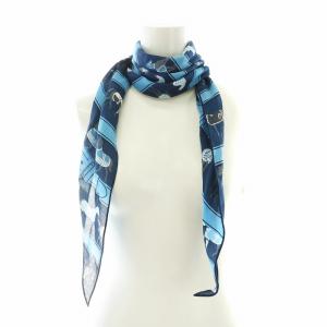 HERMES スカーフ トライアングル ネイビー ライトブルー