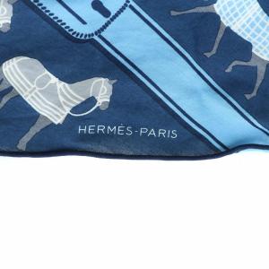 HERMES スカーフ トライアングル ネイビー ライトブルー