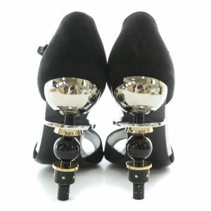 HERMES TANGO タンゴ Tストラップサンダル ラウンドトゥ スエード 35 黒 ブラック シルバー /BB