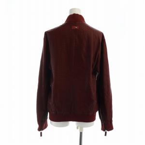 EMPORIO ARMANI レザージャケット ブルゾン ジップアップ 長袖 ロゴ パンチングレザー 羊革 46 XXL 赤 レッド