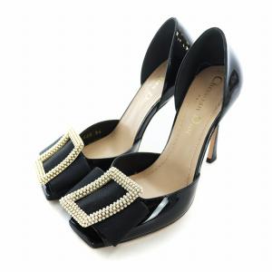 イディル IDYLLE サンダル スクエアトゥ ビジュー ロゴ リボン ハイヒール パテントレザー エナメル